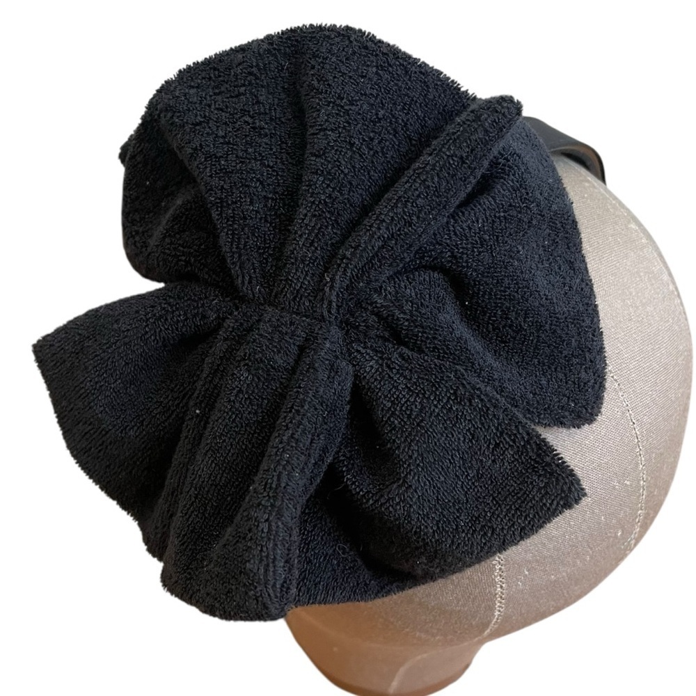 4/$25 Black Terry Cloth Towelling Bow Headband - Picture 5 of 9